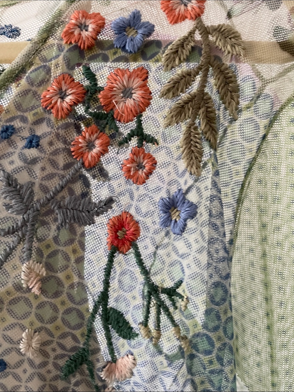 Johnny Was Sheer Floral Embroidered Maxi Dress in Light Green and Blue - Picture 2 of 8